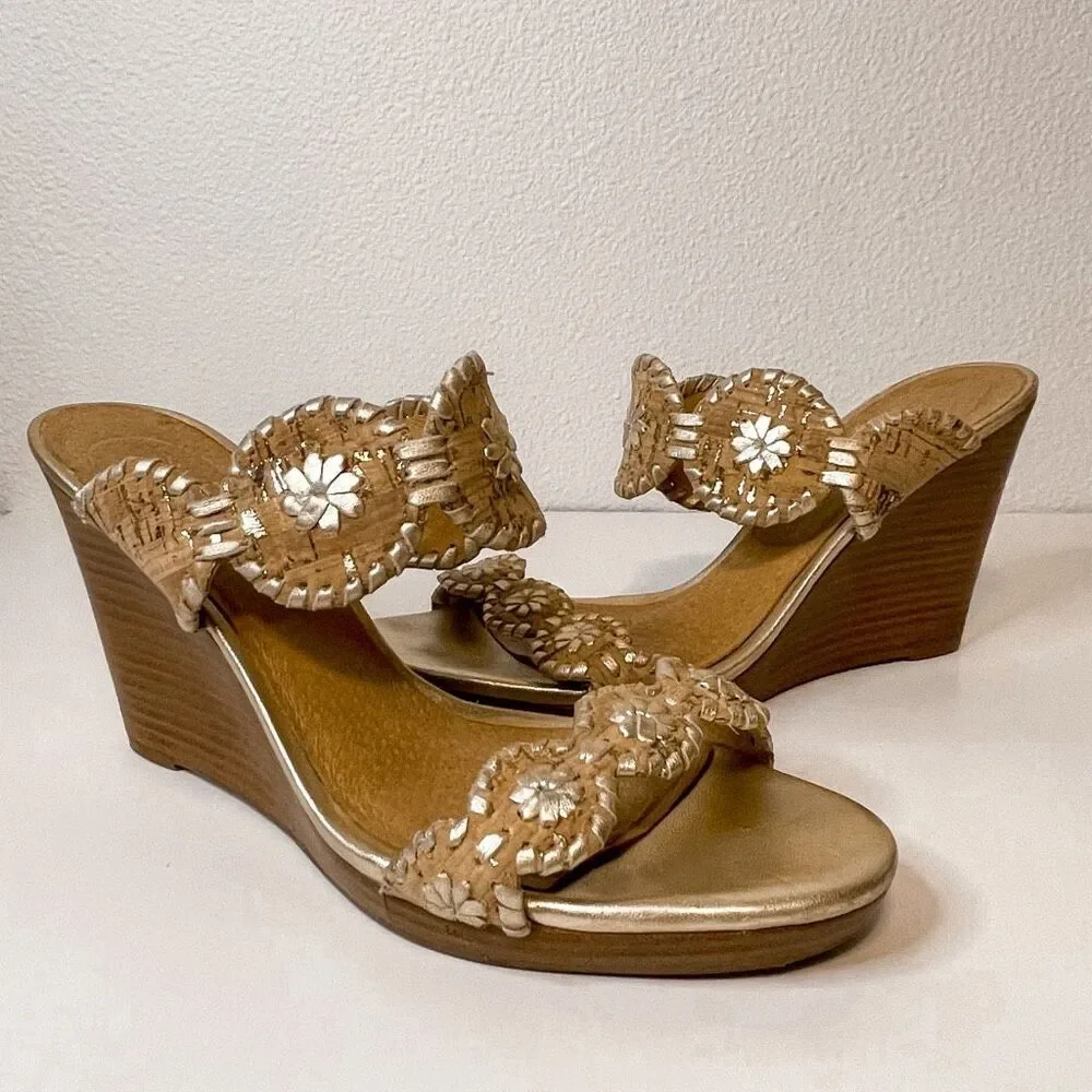 Jack Rogers‎ Luccia Cork Metallic Wedge Sandal Size 9